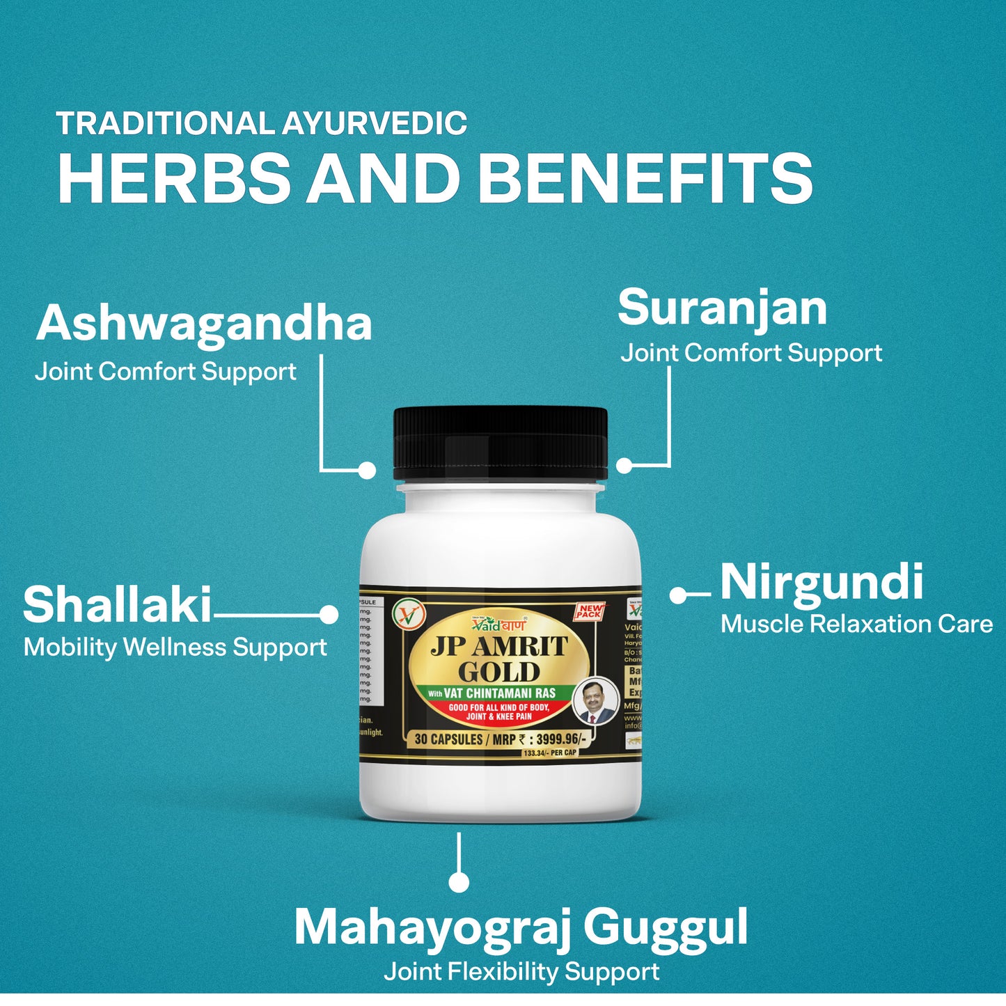 Vaidban JP Amrit Gold Capsule Best & Effective Ayurvedic Medicine for Joint Pain and Knee Pain