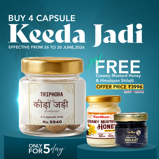 Triphora Keeda Jadi Capsule + Free Himalayan Shilajit + Free Creamy Mustard Honey – Ultimate Power Combo