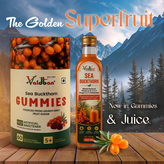 Vaidban Sea Buckthorn Gummies and Juice Combo