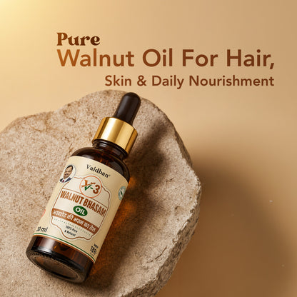 Vaidban V-3 Walnut Bhasam Oil 30 ml - 100% Pure Cold Pressed Walnut Oil for Hair and Skin