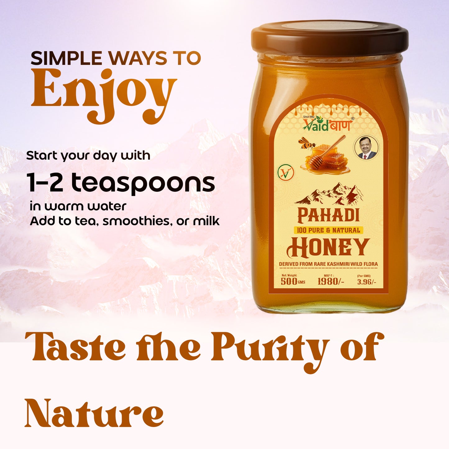 Vaidban Raw Pahadi Honey – 100% Pure Himalayan Honey | Natural & Unprocessed