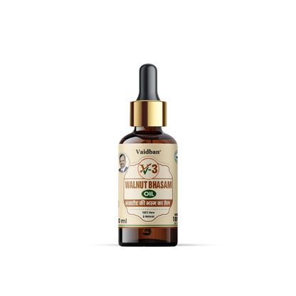 Vaidban V-3 Walnut Bhasam Oil 30 ml - 100% Pure Cold Pressed Walnut Oil for Hair and Skin